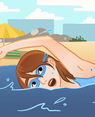 Charlotte nage dans l’eau